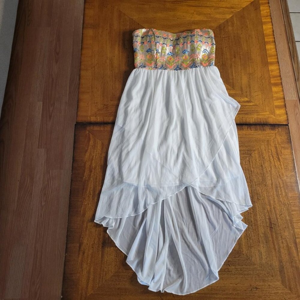 Sequin Hearts White Chiffon Dress with Colorful Sequin Top